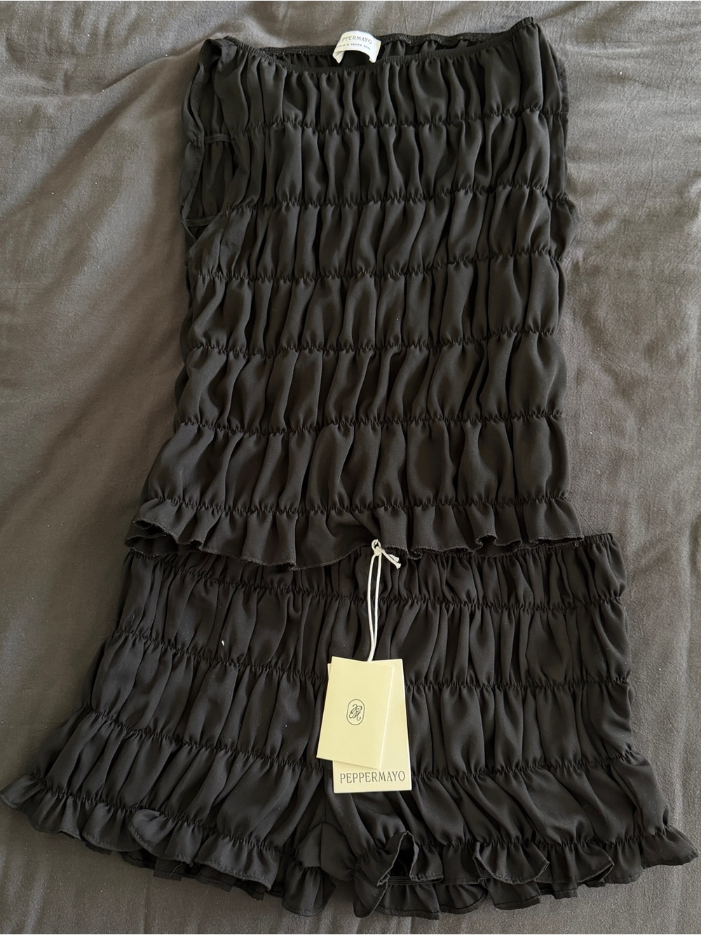 Peppermayo Black Ruched Top and Micro Shorts Set